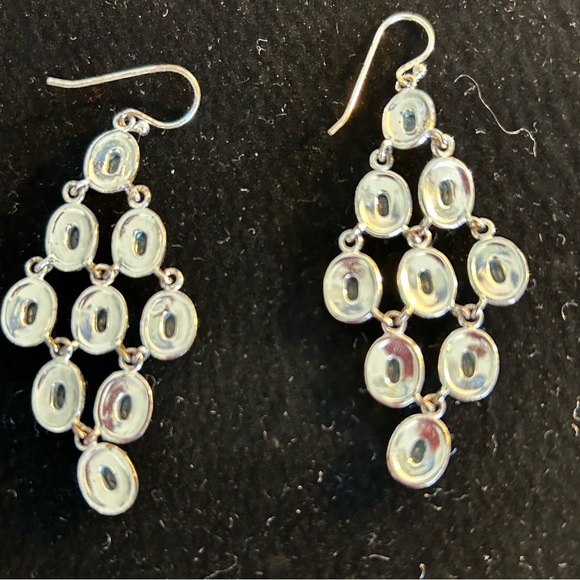 WOLF & BADGER Sterling Silver Sapphire Cubic Zirconia Dangle Chandelier Earrings - Picture 7 of 9